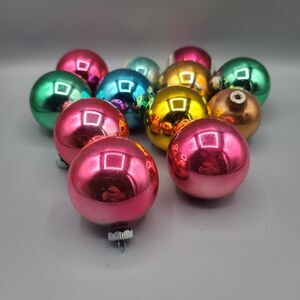 Lot of 12 Vintage Shiny Brite Bright One Indent Glass Ornaments Made In USA READ